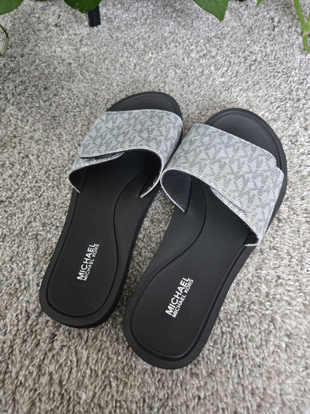Michael Michael Kors Silver Logo Slide Sandals - Women's